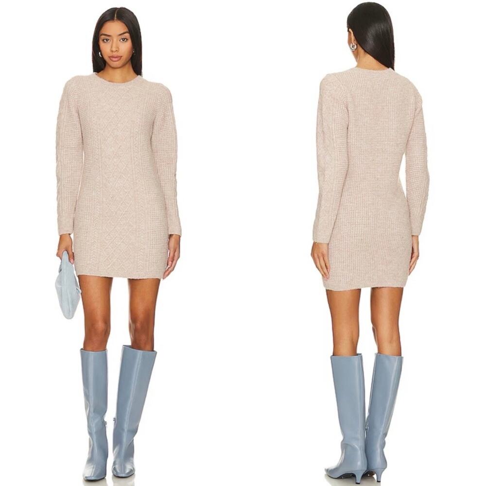 525 America Tessa Cable Knit Sweater Dress Beige Cashew Heather Revolve